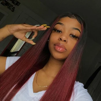 

1B 99J Red Burgundy Lace Front Wig Long Straight Colored Human Hair Wig 13x6 Lace Front Human Hair Wigs For Women Brazilian Remy