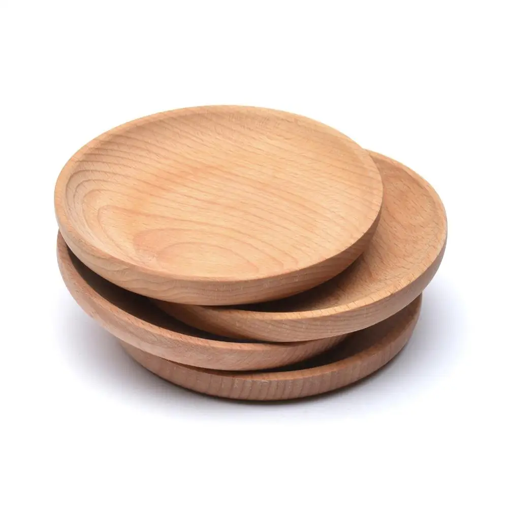

Eco-friendly Snack Plate Round Wooden Cake Fruits Dish Room Dessert Service Tray Wood Sushi Board Party Tableware