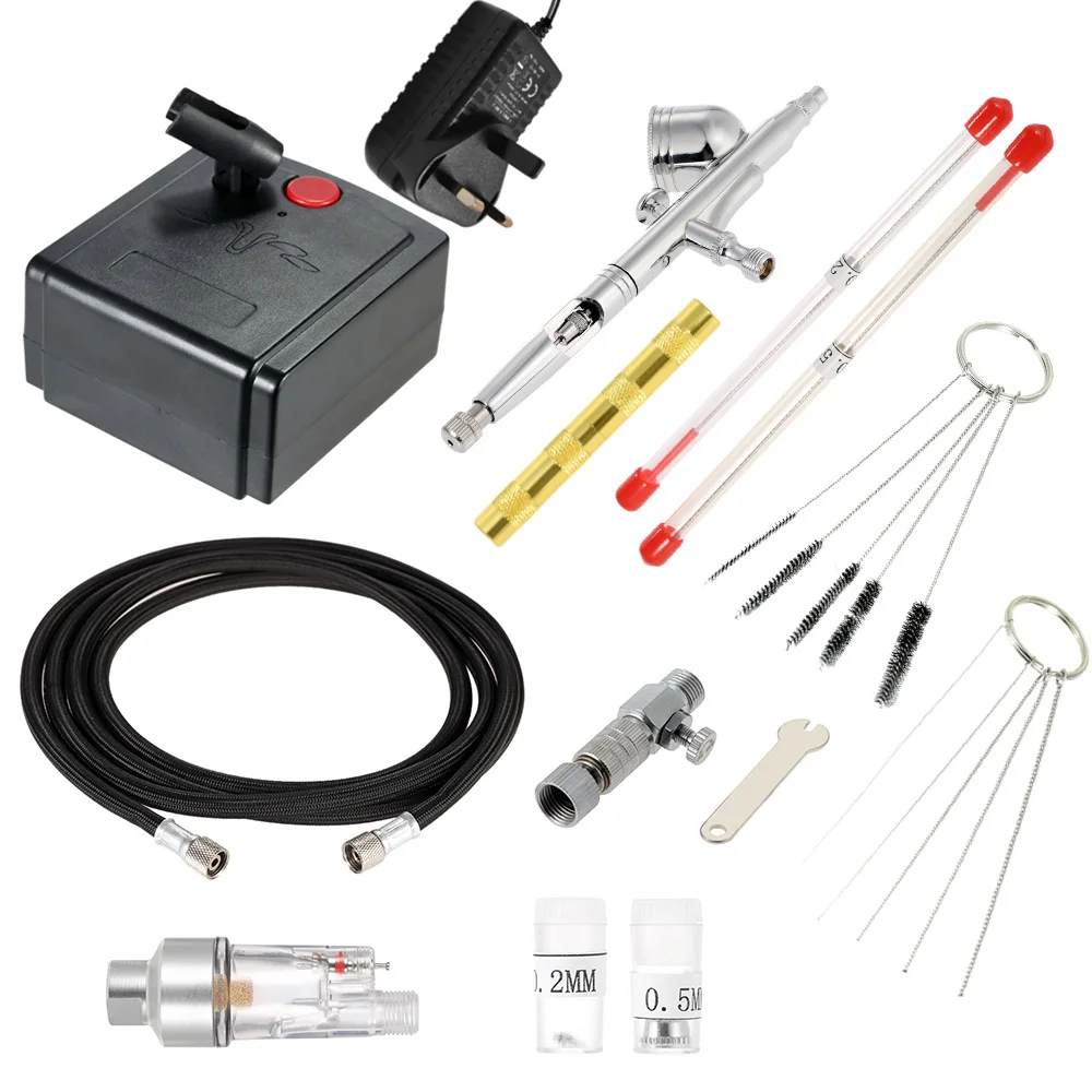 

2019 Professional Gravitation Feed Dual Action Airbrush Air Compressor Kit for Art Painting Manicure Spray Model Brush Tool Set