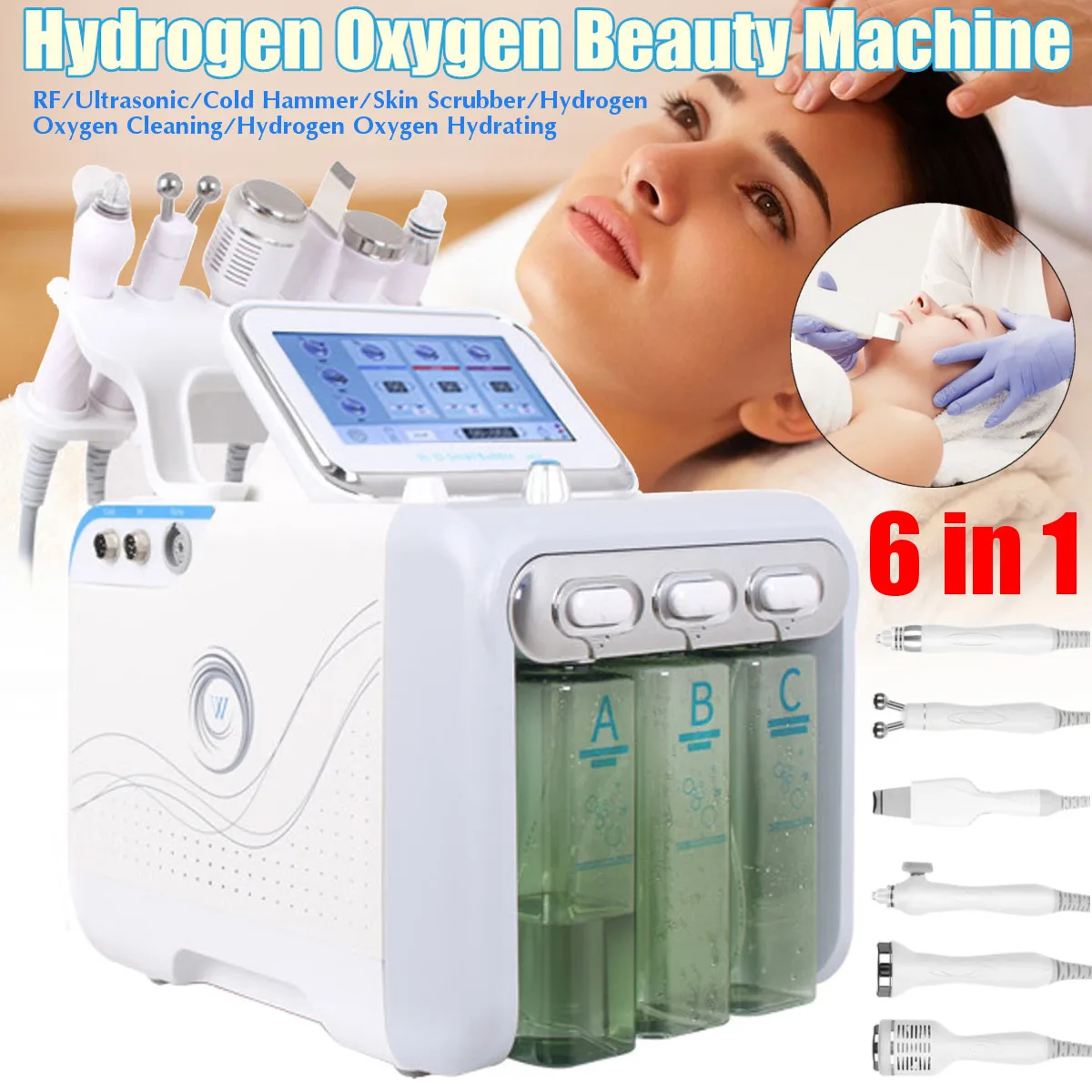 

6 In 1 100-240V Hydrogens Oxygen Ultra-fine Small Bubble Cleaning Beauty Instrument Beauty Salon Water Oxygen Meter EU Plug