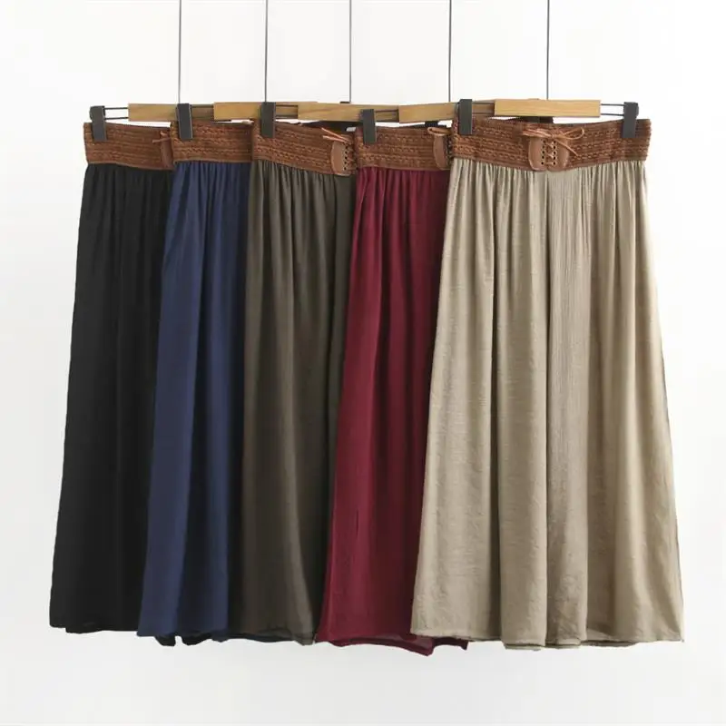 

Large Size Dress New Style Pants Summer New Style Plus-sized Loose-Fit High-waisted MORI Series Cotton Linen Wide-Leg Capri Pant
