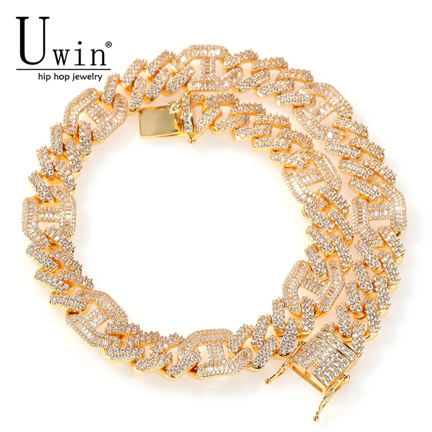 

Uwin Prong Cuban Link 14mm Miami Necklace Full Iced Out Bling Zircon Hip Hop Necklace Fashion Men Women Jewelry Party Gift