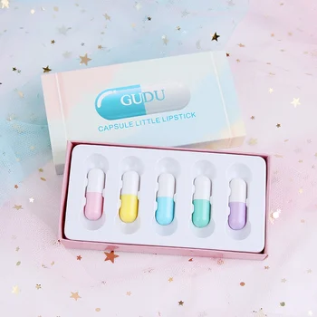 

New 5 Batom Small Lipstick Capsule Small Lipstick Set Waterproof Moisturizing Matte Lipstick Kit Non-Stick Cup Sexy Lip Stick