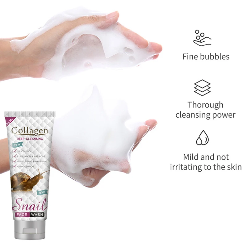 Face Wash Snail Collagen Face Wash Gentle Cleaning Dirt Anti Acne Facial Cleanser Oil Control Remove Dead Cutin Face Foam Wash Cream