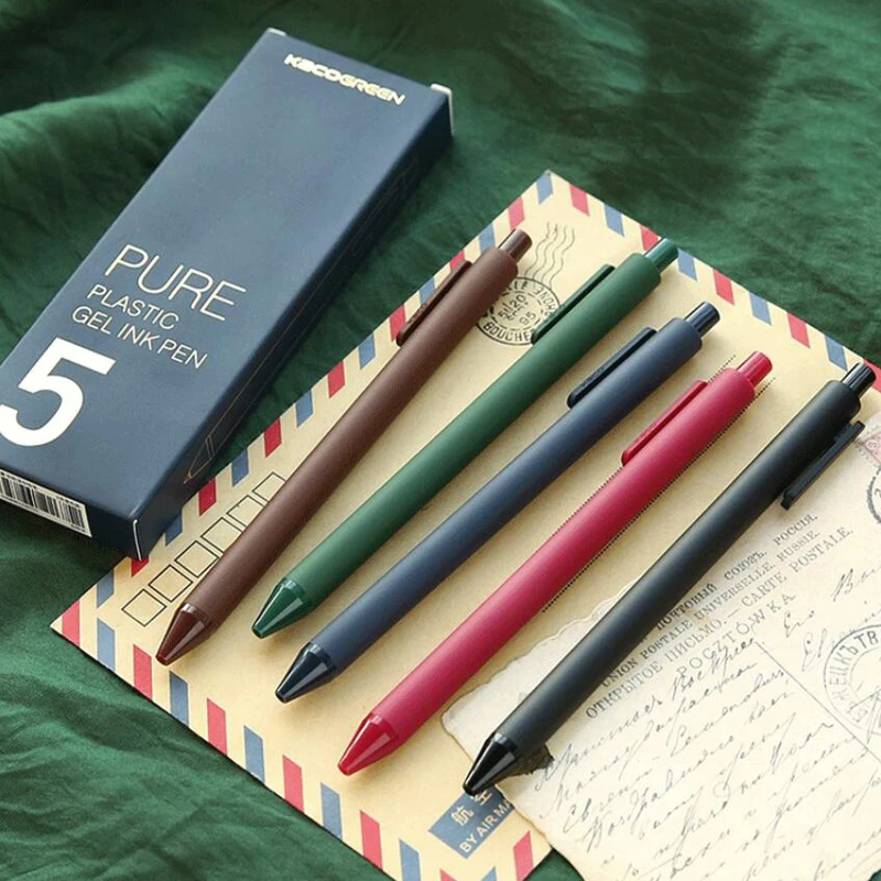 

5Pcs/Set Retro Retractable Gel Pens Vintage Pen Extra Fine 0.5mm Kawaii Pen Stationery for Kids School Office Supplies