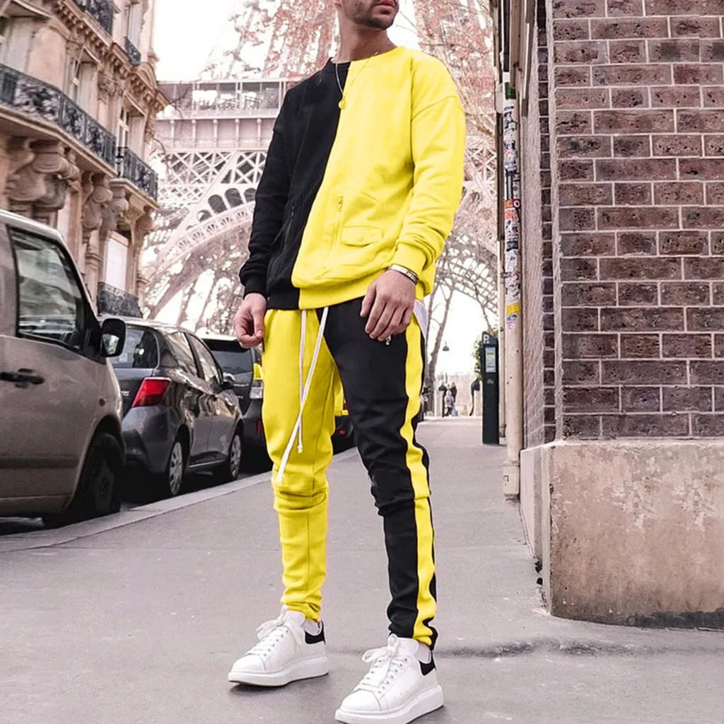 New mens clothing large sizes Fashion Autumn Winter European American Style warm men's tracksuit Splicing Warm Suit#SH