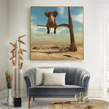 

Funny Elephant on Tree Wild Animal Canvas Painting Wall Art Pictures Cuadros Nordic Posters and Prints for Home Decor