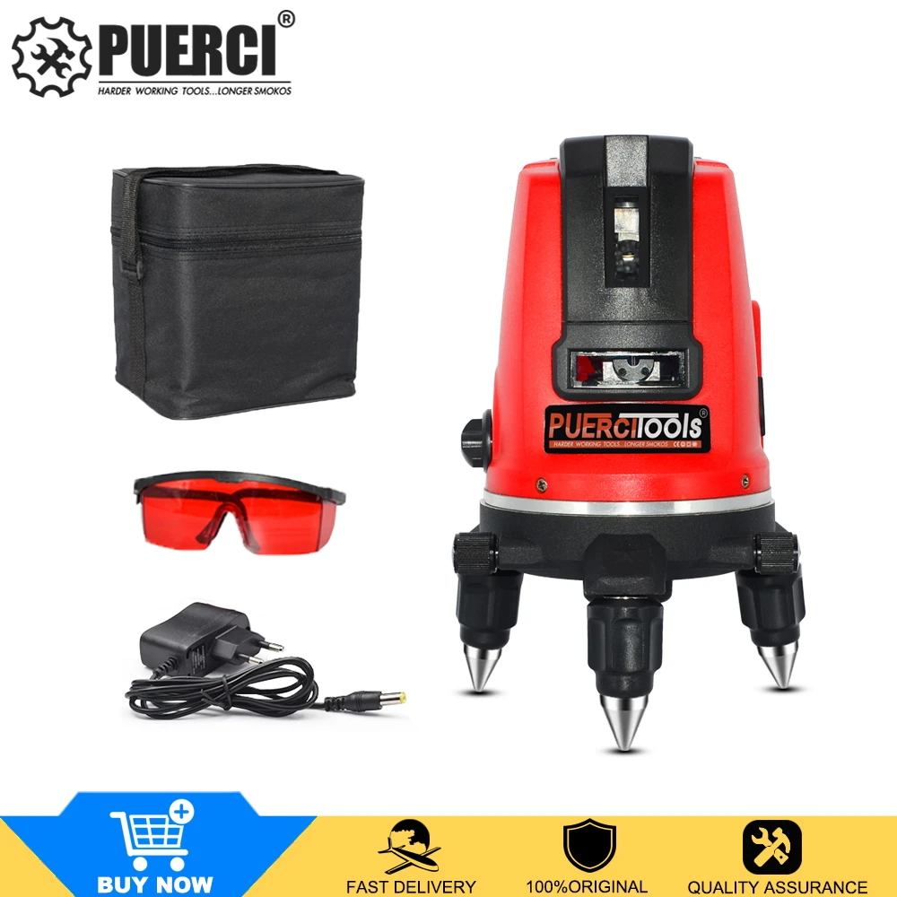 

Red Beam 5 lines 6 points Self-leveling 360 Rotary Vertical & Horizontal Laser Level Tilt Leveling can use Receiver