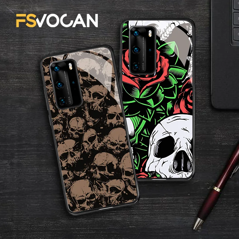 Gothic Skull Skeleton Rose Pattern Phone Case For Huawei P30 P40 P20 Lite E Pro 4G Honor 10 10i Mate 20 30 Plus 8X 9X Nova 5T 5G | Мобильные