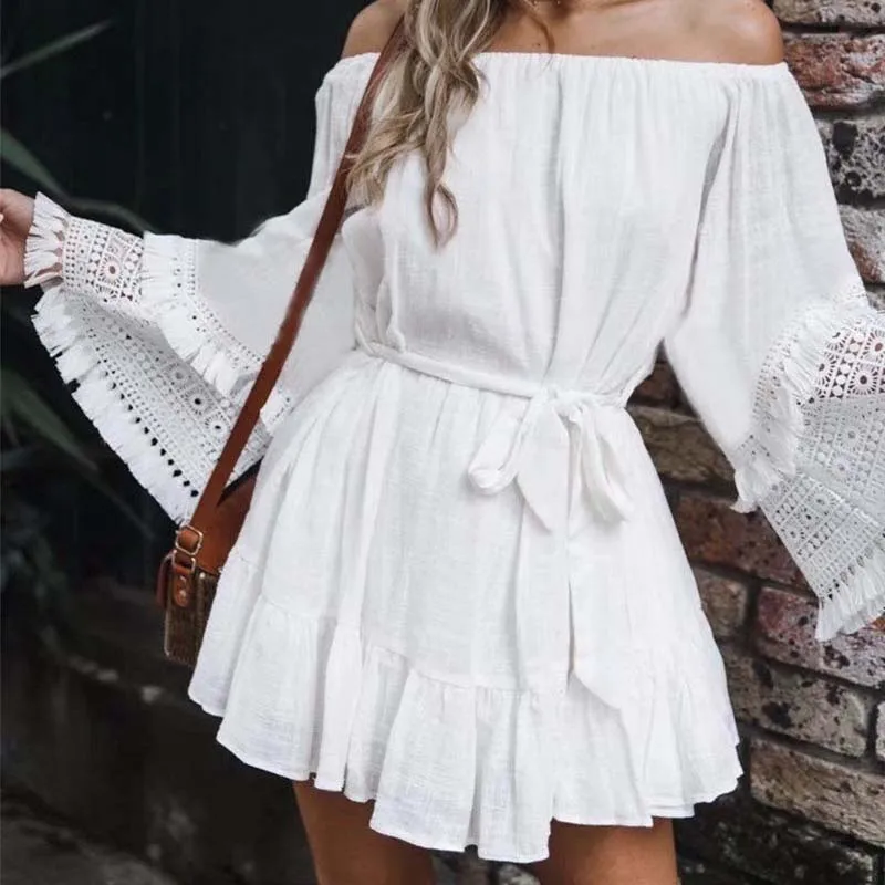 Белые топы с открытыми плечами накидка 2019 хлопок пляжное платье-туника саронг