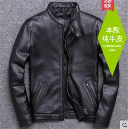 Cowskin Black Европейская мода мужские коровья кожа куртки и пальто 5XL Плюс Размер Куртки из натуральной кожи пальто из кожи коровы зимняя уличная A848 - Цвет: Cowskin Black