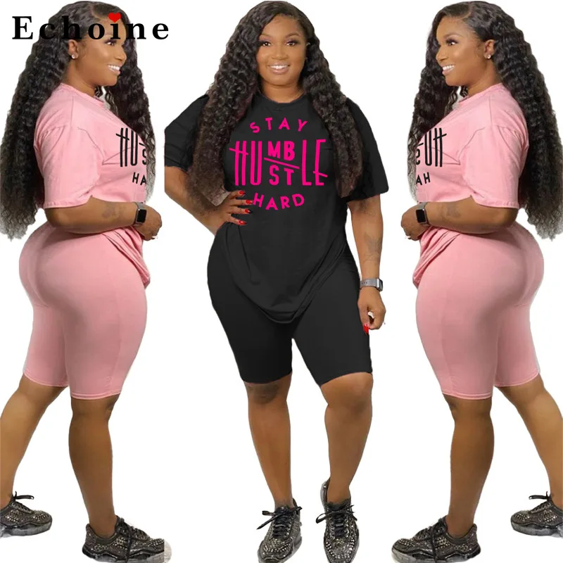 

Women Set Two Piece Set Letter Printed Loose Plus Size T-Shirt Suits Fitness Short Pants Jogger Active Tracksuit Casual Homewear