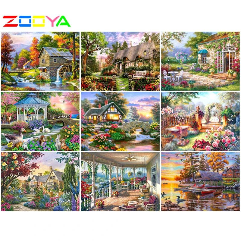 HOMFUN-Full-diamond-Painting-House-flower-landscape-Resin-Drill-Embroidery-5D-Diy-Diamond-Painting-Handmade-Cross