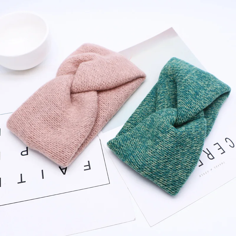 

Girl Winter Knot cross Hairbands Solid Bow knitted Headbands For Women Head Elastic woolen Hair Hoop Girl Women Hair Accessories