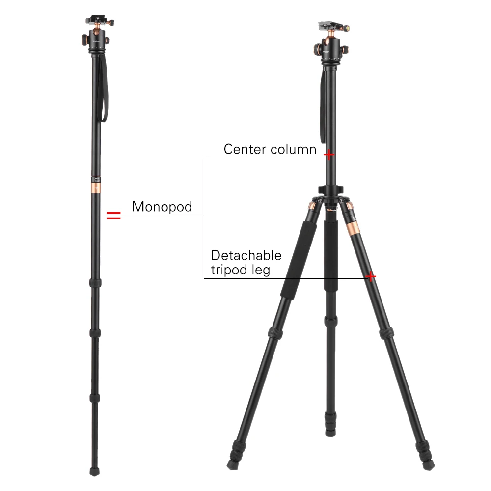 Andoer TP-968 160 см/6" Алюминий сплав штатив монопод w/3-сторонний выход Ballhead Макс. Нагрузка 15 кг для Cannon Nikon sony Камера