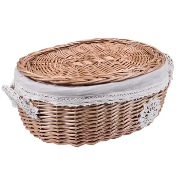 

Wicker Rattan Storage Basket Large With Lid Snack Basket Home Living Room Decor Toy Debris Finishing Storage Tool Storage Basket
