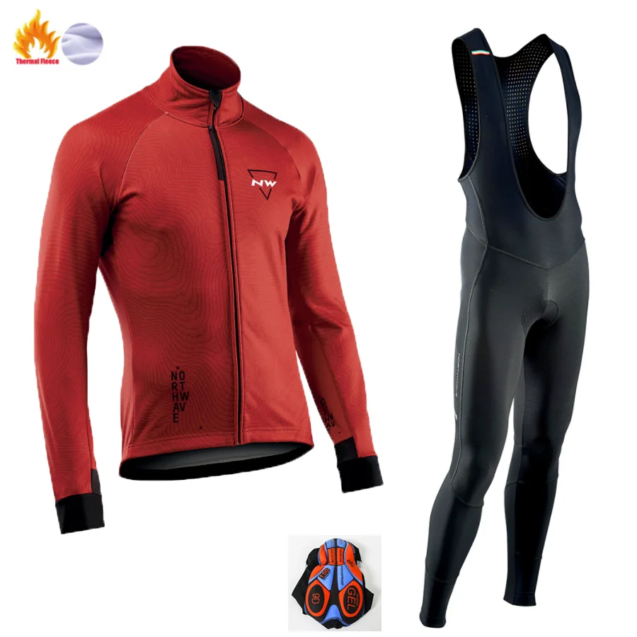Fleece long sleeve NW North Wave Ciclismo Джерси Pro зимнее Велосипедное снаряжение теплый шерстяной костюм с длинным рукавом набор велосипедных костюмов набор для езды на велосипеде - Цвет: Fleece long sleeve