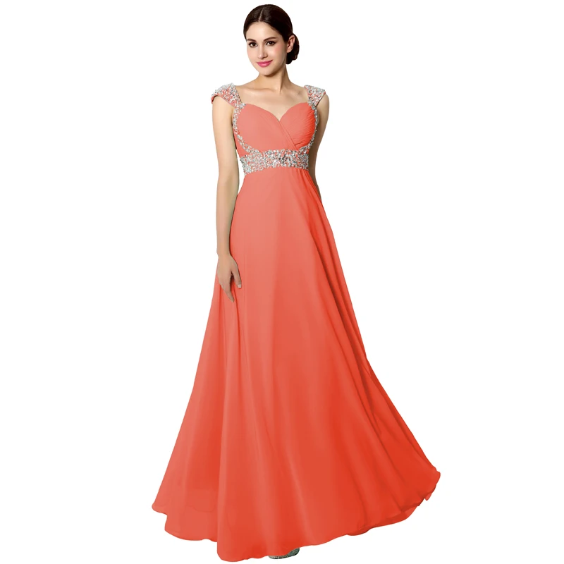 Быстрая элегантные шифоновые платья для выпускного вечера Длинные Мятные трапециевидные вечерние платья с рукавами-крылышками и блестками SLD179 - Цвет: Orange