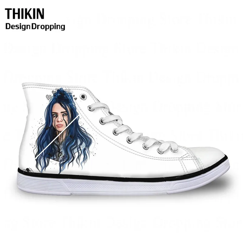 Женская парусиновая обувь с высоким берцем в стиле хип-хоп, Billie Eilish; модная повседневная обувь из Вулканизированной Ткани на плоской подошве; женские кроссовки на шнуровке - Цвет: as picture