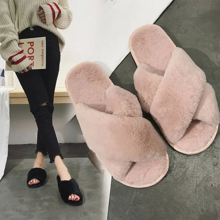 

Cotton Slippers Women's Autumn & Winter New Style Women's Cross Time of Childbirth Furry Sandals Indoor Flat Floor Warm Slipper