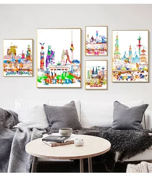 

Amsterdam Berlin Budapest Cologne Copenhagen Dresden Dusseldorf City watercolor landscape Art Poster Canvas Painting Home Decor
