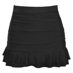 JAYCOSIN Women Pleated Skirt Summer Solid A Line High Waist Skirted Bikini Bottom High Waisted Shirred Bottom Ruffles Swimwear
