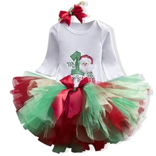 1 год, платье для первого дня рождения для маленьких девочек, детский комбинезон+ юбка-американка платья для маленьких девочек праздничная одежда комплект из 3 предметов