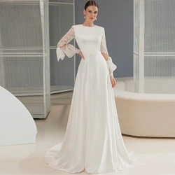 Civil Floor Length Long Wedding Dress With Full Sleeves Scoop Neck Formal White Bridal Gown For Bride Plus Size Свадебное платье