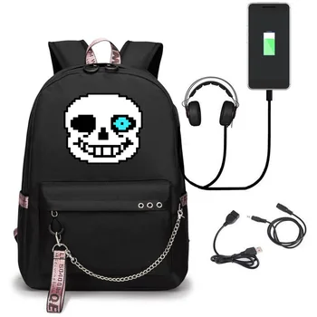 

Games Undertale Mochilas For Teen Girls Boys Black Cool Canvas Backpack USB Charger Large Capacity Waterproof School Bag