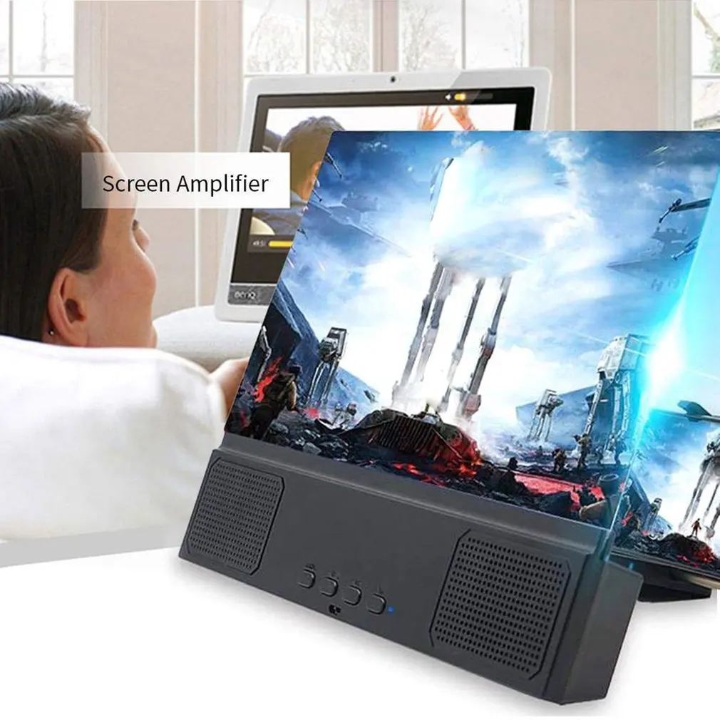 2021 NEW 12 Inch Mobile Phone Screen Amplifier With Stereo Abs Case + Acrylic Lens Hd Lenses Desktop Universal Stand