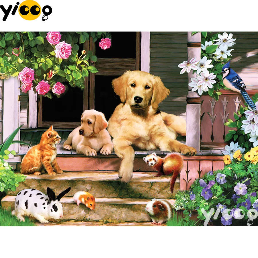 

Full Square/Round drill diamond Painting dogs on the Porch 5D DIY diamond embroidery mosaic Decoration painting BX0105