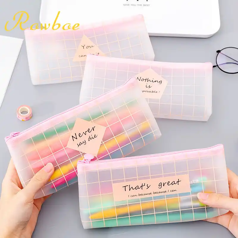 Rowboe Cute Stationery Small Fresh And Simple Creative Pink Pencil Case Finishing Pencil Case Cute Pencil Case Kawaii Supplies Pencil Bags Aliexpress