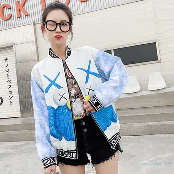 

Tide brand jacket female 2020 spring new large size foreign cartoon printing sequin baseball uniform loose jacket jacket female