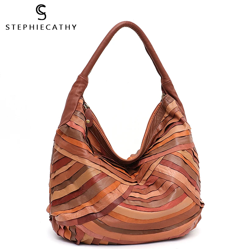 Hobo para Mulheres de Pele de Carneiro Estilo Retro Grande Retalhos Ombro & Topo-alça Bolsa Senhoras Casual Couro Tote Femal Vintage sc