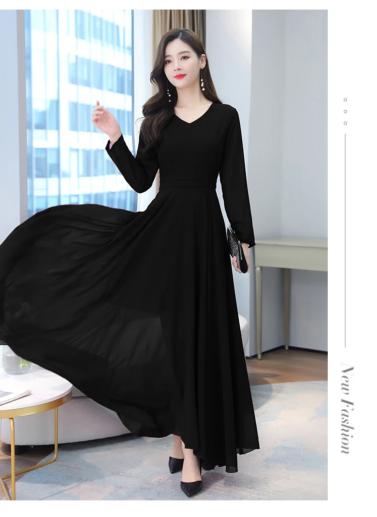 Autumn Winter Vintage Chiffon Boho Midi Dress 2020 4XL Plus Size Sexy Casual Maxi Dresses Women Party Long Sleeve Black Vestidos