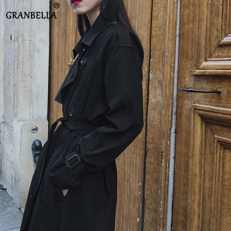 2020 Spring Fall Black Khaki Trench Coat For Women Doble Breasted Long Coat Korean Style Ladies Windbreaker Lapel Coats Trench Aliexpress