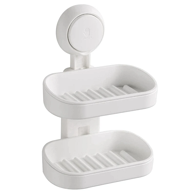 Double-Layer Soap Dish Suction Cup Shower Rack Powerful Bathroom Box No Perforation Drainage Design | Дом и сад