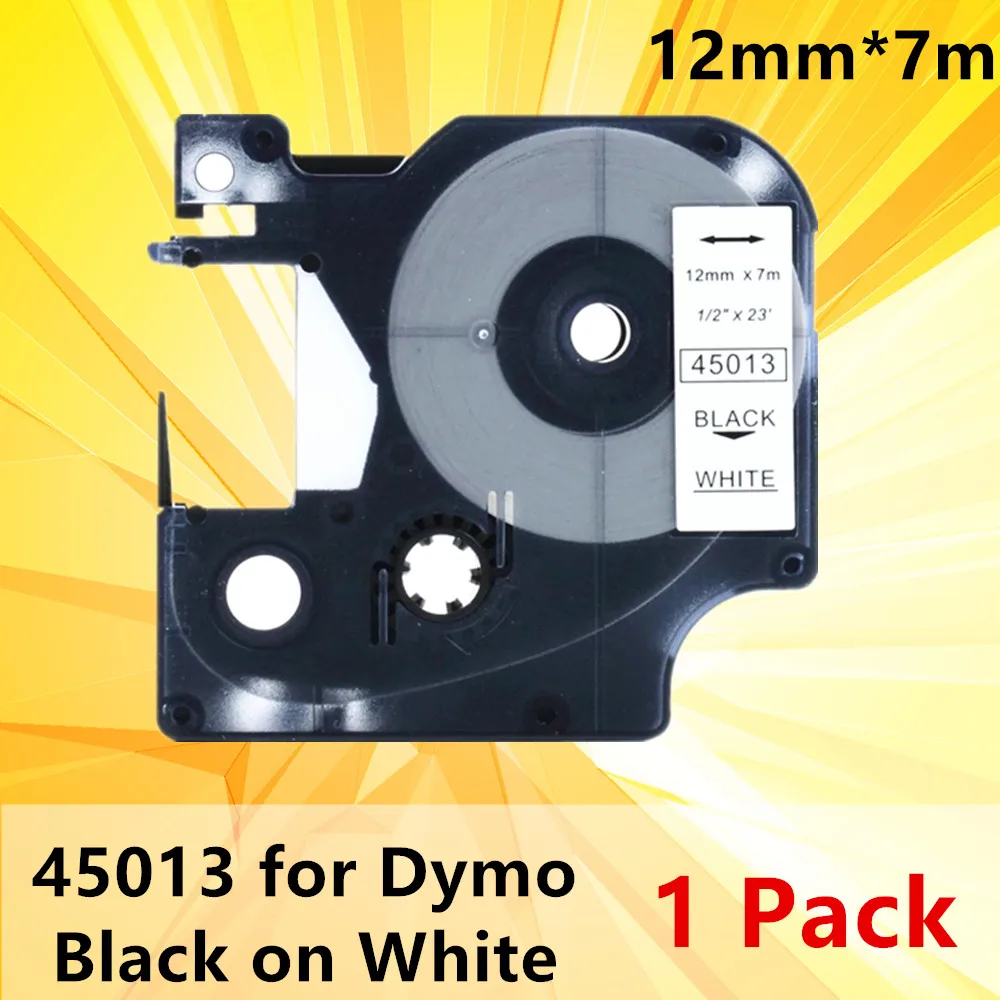 1 팩 라벨 테이프 45013 리본 레이버 메이커 12mm, Dymo D1 LabelManager 라이터 메이커 280 160 흰색 바탕에 검정색 라벨