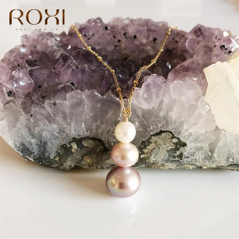 ROXI Simple Freshwater Pearl Necklace Women Fashion Baroque Pearls Ball Droplets Pendants Necklaces Cheap Clavicle Chain Jewelry