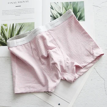 

Hong Kong style fashion plaid pure cotton boxers men Underwear adult plus size male underwear boxers men spring New N8013