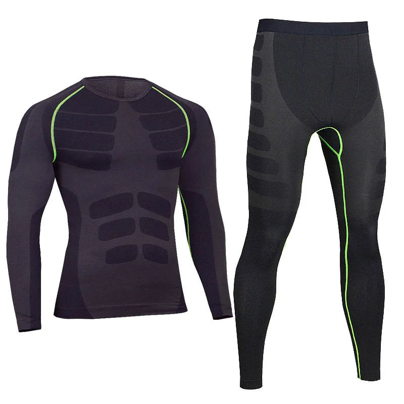 Black Yellow Set Кальсоны, зимнее нижнее белье, комплекты для мужчин, быстросохнущее, анти-микробное, растягивающееся, мужское термобелье, весеннее теплое, для фитнеса - Цвет: Black Yellow Set