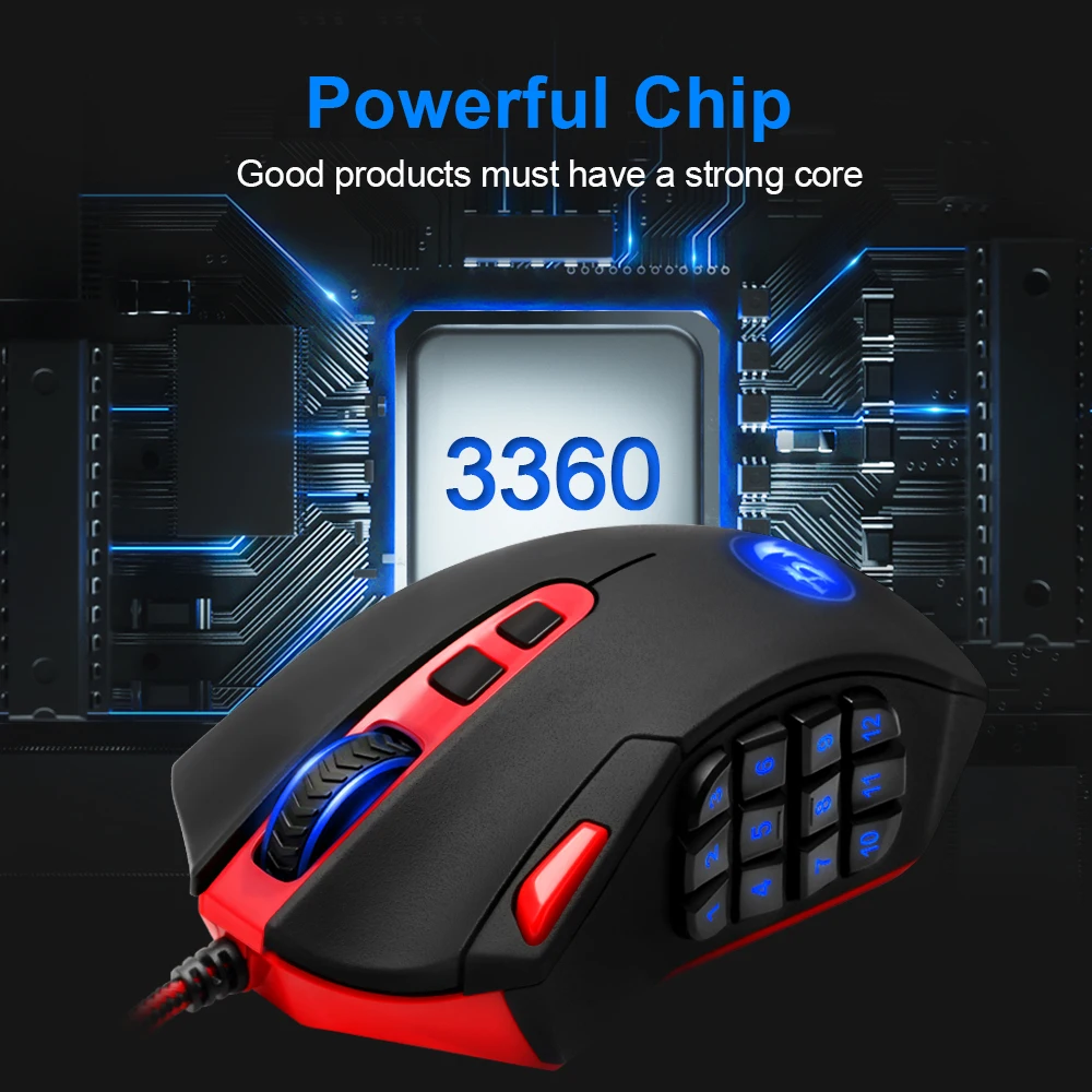 Redragon Perdition M901 USB Проводная игровая мышь 24000 точек/дюйм 19 кнопок программируемые