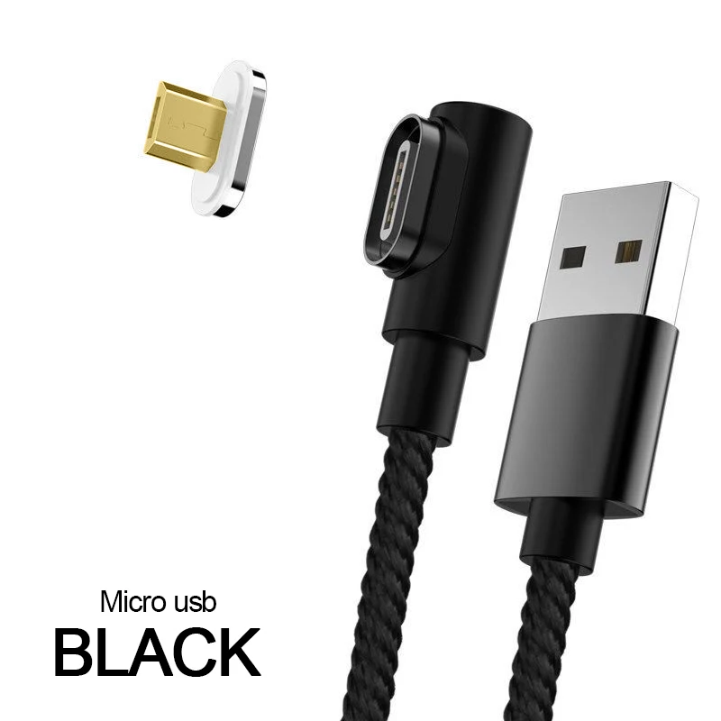 Магнитный кабель PUJIMAX для быстрой зарядки на 90 градусов, кабель usb c type-c, шнур для передачи данных, зарядное устройство usb-c для samsung S8 Note 9 8 Xiaomi mi8 mi6 - Цвет: Black for Micro