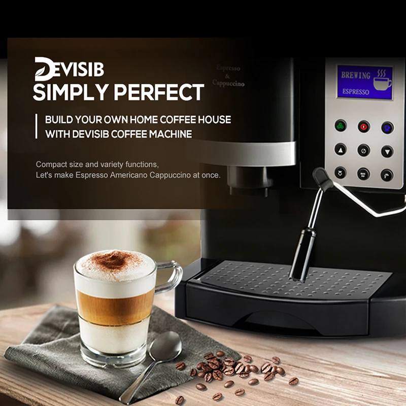  DEVISIB Professional All-in-One Espresso Coffee Machine Americano Maker with Bean Grinder and Milk 