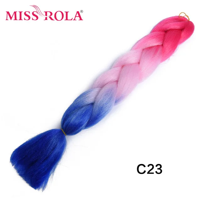 Miss Rola Synthetic Support Wholesale 100g 24 Inch Jumbo BraidsPink Green Yellow High Temperature Fiber Ombre Hair Extensions C23