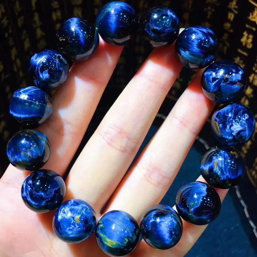 

14.8mm Natural Blue Pietersite Bracelet From Namibia Gemstone Round Beads Stretch Healing Chatoyant Gift AAAAA Drop Shipping