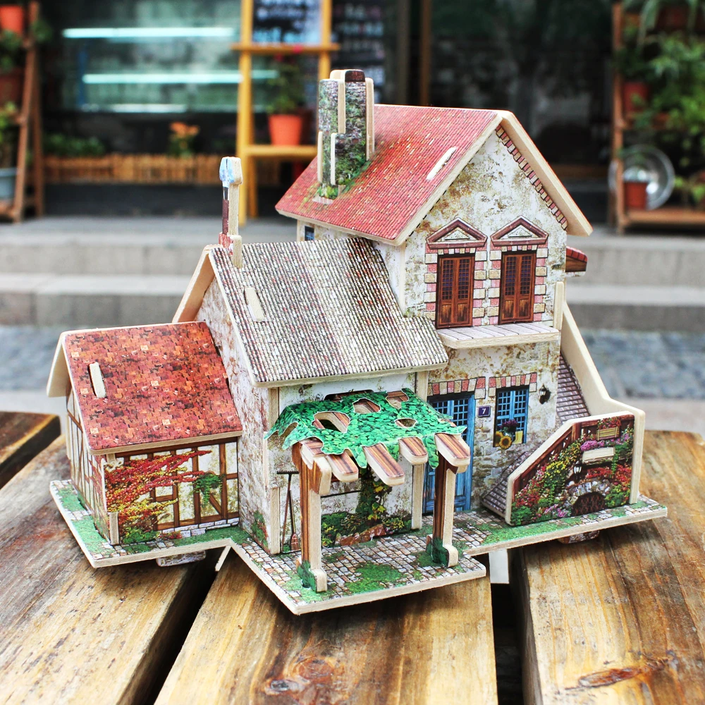 

Educational Woodcraft Construction Kit Assemble DIY Birthday Gift French Style Home Decor 3D Wooden Puzzle Toy