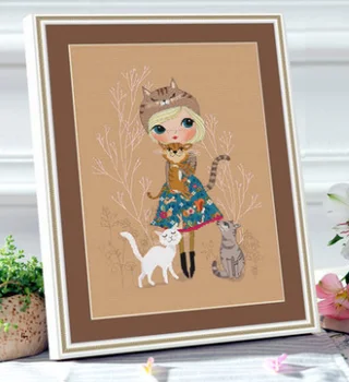 

Happy girl series - love cat Counted Cross Stitch Kit Cross stitch RS cotton with cross stitch Dim 70-08947