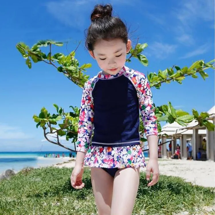 

Korean-style New Style GIRL'S Swimsuit Holiday Beach Hot Springs Medium-small Children Split Skirt-Long Sleeve Sun-resistant Swi