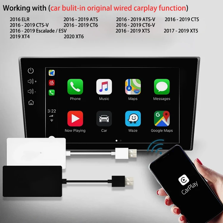 Проводной к беспроводной Apple CarPlay USB ключ подключи и играй Bluetooth WiFi CarPlay для автомобиля с OEM проводной Carplay - Название цвета: Cadillac